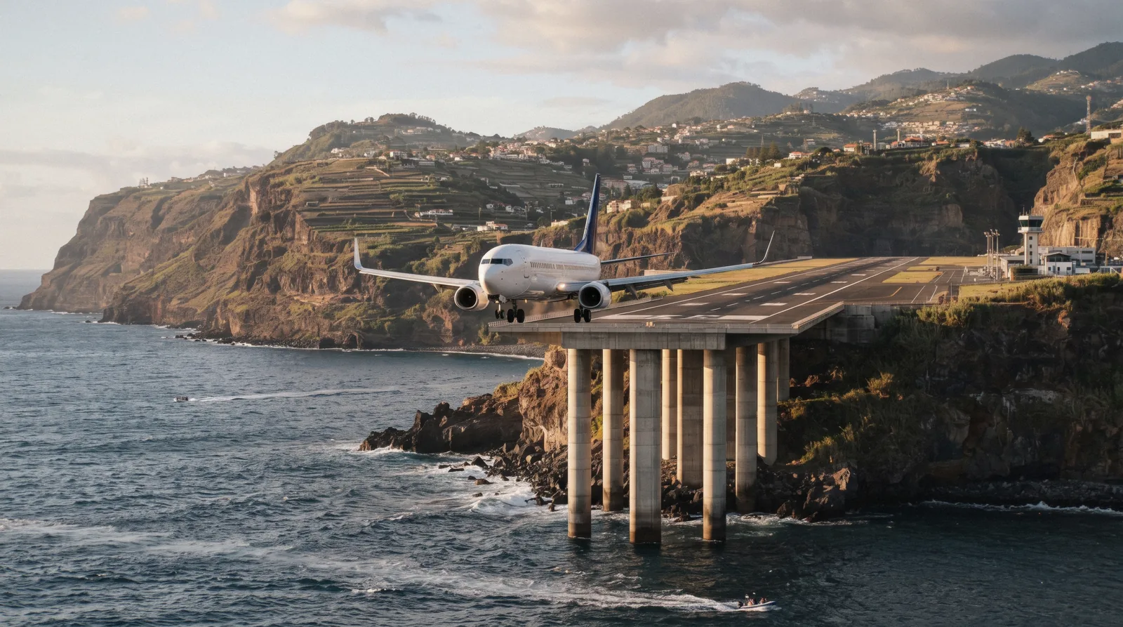 Aircraft on the runway at Funchal Airport, Cristiano Ronaldo Airport, Madeira