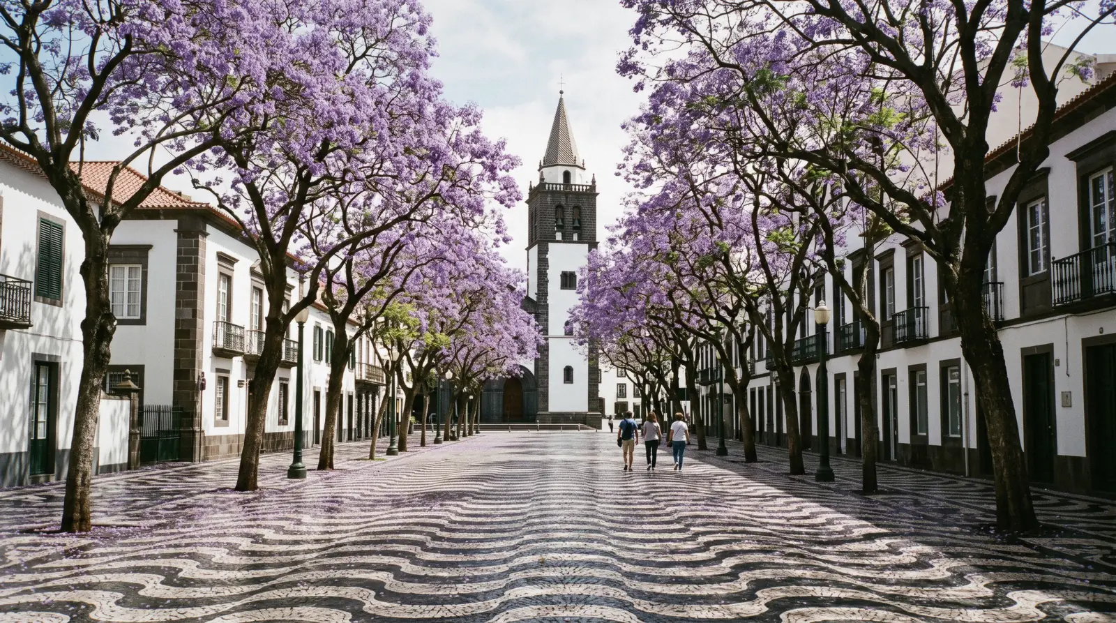 Avenida Arriaga and the cathedral in the centre of Funchal, Portugal