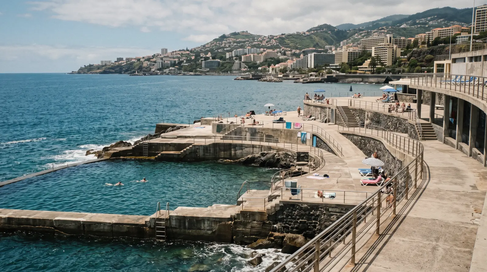 Seawater pools built over the Atlantic at the Lido bathing complex in Funchal, Madeira
