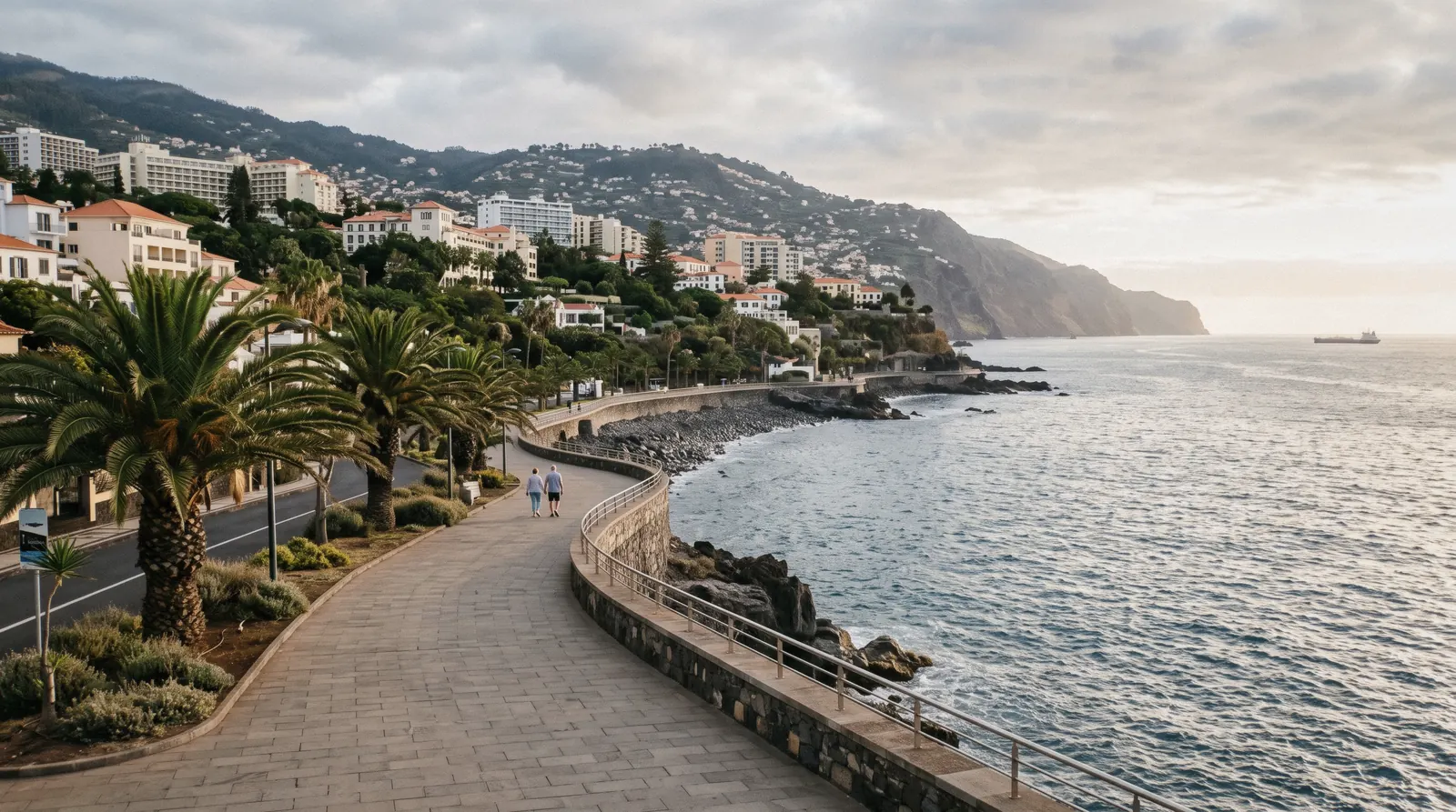 The seaside promenade in Funchal with the Atlantic on one side, a self-guided walk in Madeira, Portugal