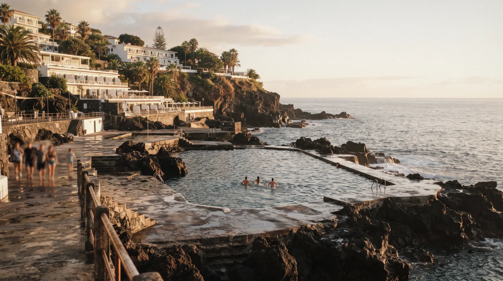 Sea pools and hotels along Estrada Monumental in the Lido zone of Funchal, Portugal