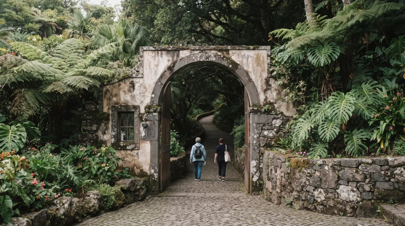 A visitor holding Monte Palace tickets at the entrance of the tropical garden in Monte, Funchal, Madeira