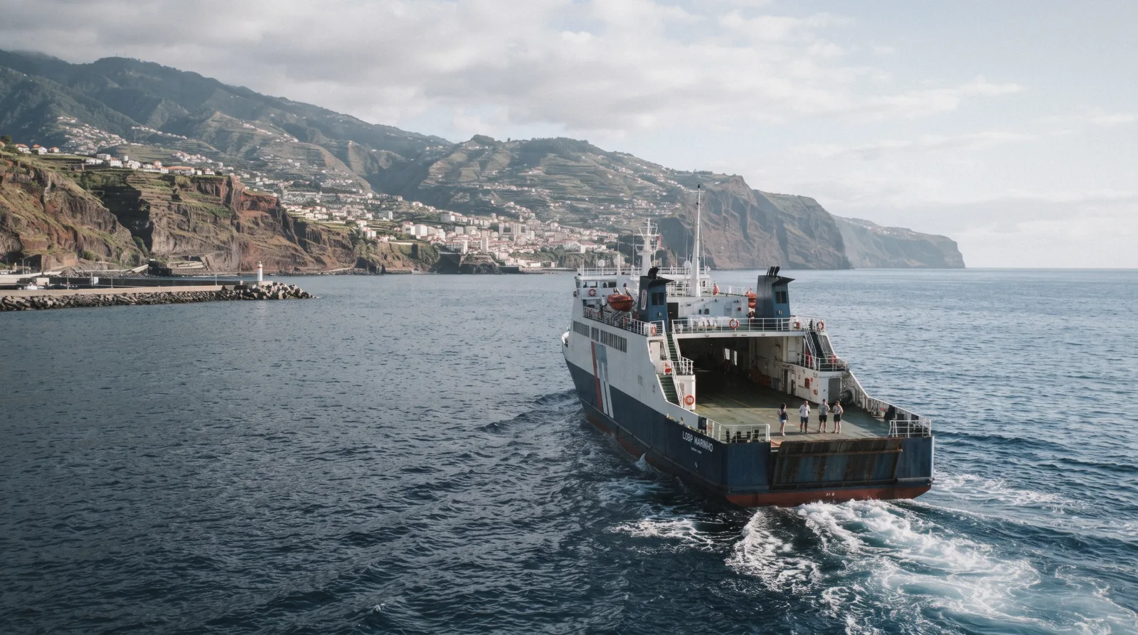 The Porto Santo Line ferry departing Funchal harbour for the crossing to Porto Santo island