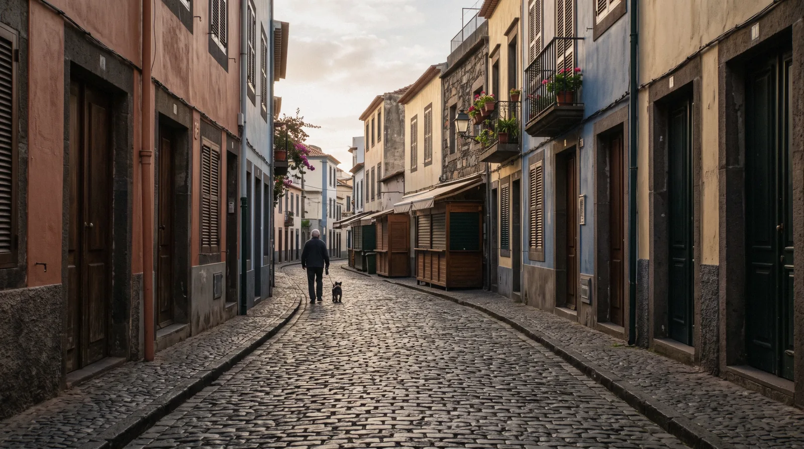 Quiet Sunday morning light over the old town rooftops of Funchal, Madeira