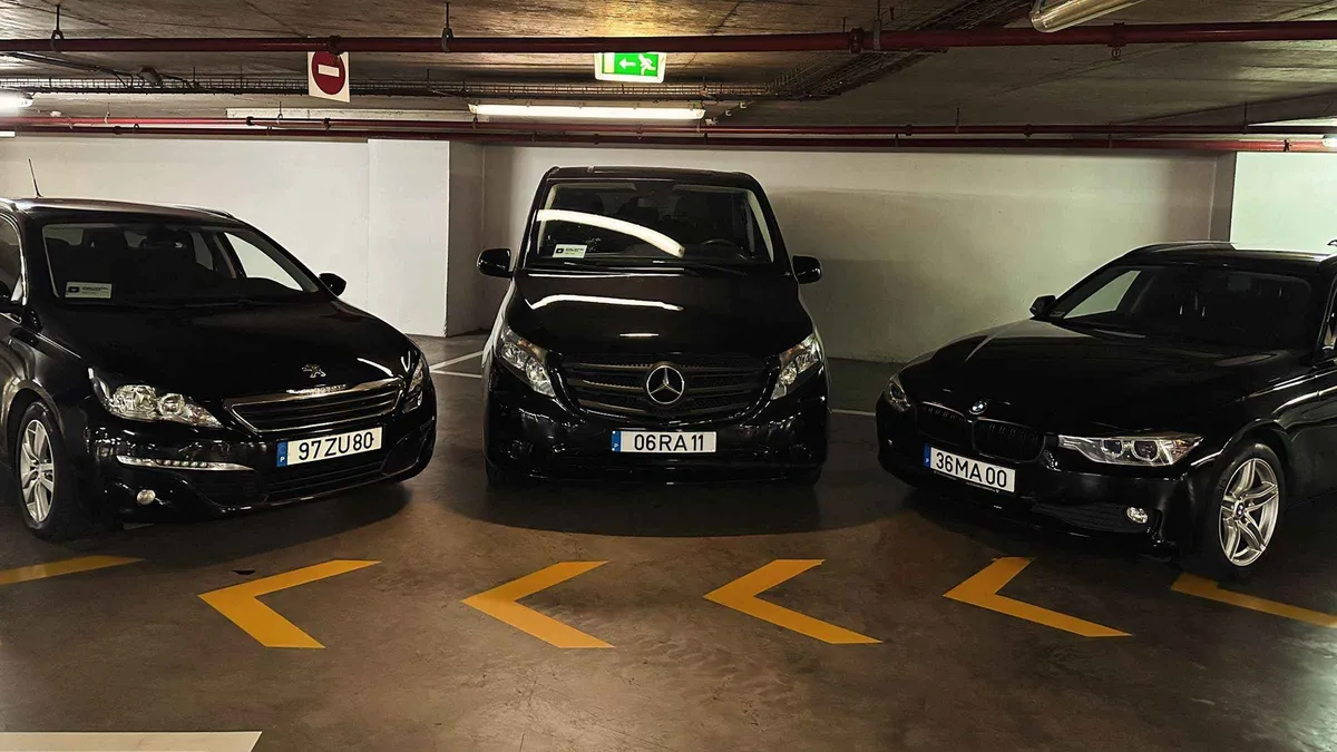 A private car waiting at Madeira Airport arrivals for a transfer to Funchal on a Madeira Airport private transfer in Funchal, Portugal