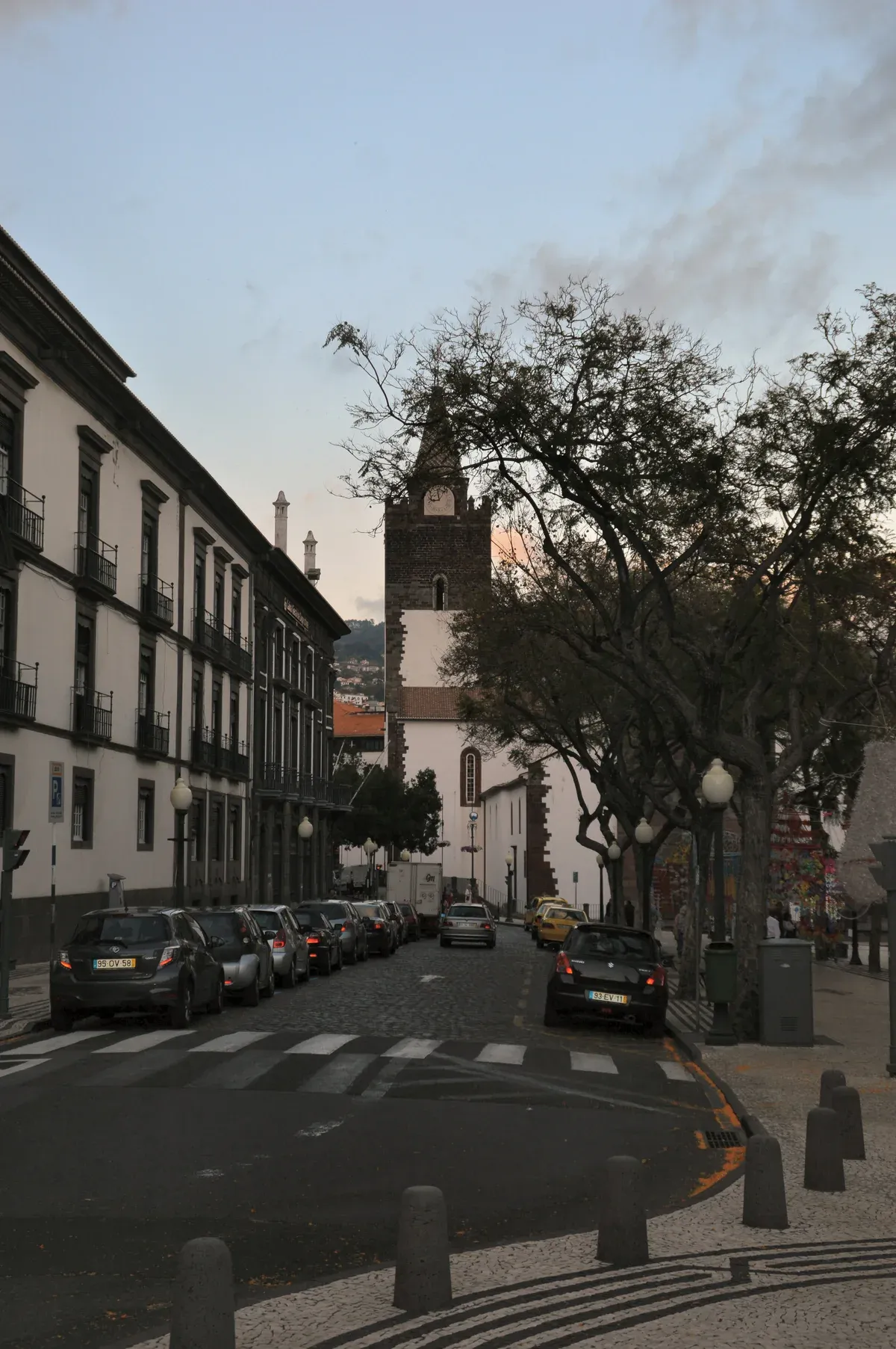 Avenida Arriaga looking toward the tower of the Se cathedral in the Funchal city centre, Madeira, Portugal