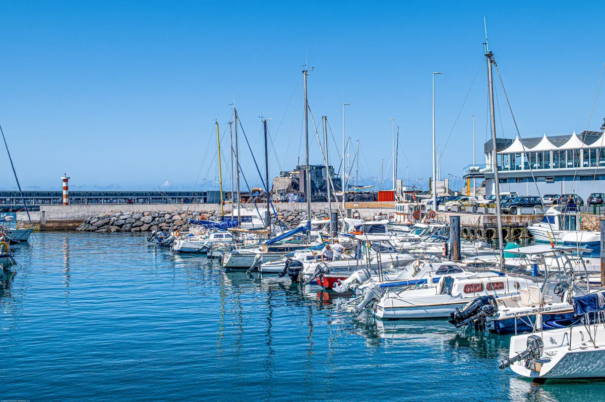 A whale watching boat leaving Marina do Funchal in Funchal, Madeira